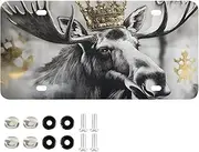 YXYZRMY License Plate Crown Moose Head Aluminum Decorative Car Front License Plates 6” × 12”