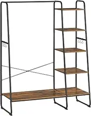 VASAGLE Clothes Rack, Clothing Rack with Shoe Shelf, 5-Tier Storage Rack, 6 Side Hooks, for Bedroom, Living Room, Rustic Brown and Black URGR116B01