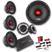 DS18 Combo 4 6.5" Midrange Loudspeakers 4 Ch Amp 4 GA Wire Kit Tweeters Package