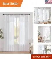 Elegant Off-White Linen Curtains with Valance - 84" Long Light Filtering Drapes