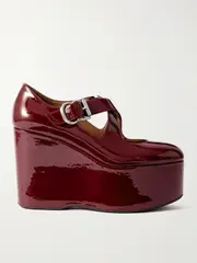 [Alaïa] Alaïa - 110 Patent-leather Platform Wedge Mary Jane Pumps - Burgundy - IT39 IT 39 Burgundy