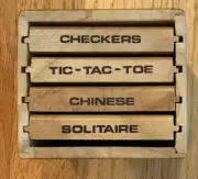 Wood Chest 6½ x 3½ " with four games: Solitaire, Checkers, Chinese, Tic-Tac-Toe