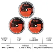 3 Pack 7-1/4 Inch 24T&40T&60T Circular Saw Blade, Saw Blade Arbor Size 5/8-inch