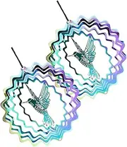 2Pcs Hummingbird Reflective Hanging Wind Spinners for Garden Outdoor Decor Double Sided Gradient Design