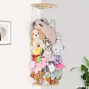 Corner Stuffed Animal Storage Cage, Adjustable Length Wall Mount Toy Shelf, Wood Vertical Soft Toy Organize for Bedroom, Playroom, Nursery Room