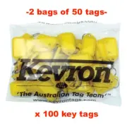 KEVRON KID-5 2 Bags Of 50 YELLOW Plastic Click Key Tags 100 -FREE POST-ID5