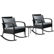 Gardeon 3PC Rocking Chair Table Wicker Outdoor Fur