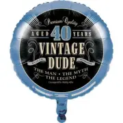 Vintage Dude 40th Birthday Foil Balloon 18" The Man Myth Legend Party Decoration