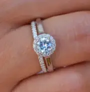 Round Bridal Ring Set Solitaire Ring Engagement Ring Set Wedding Ring 925 Silver
