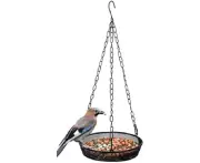 FUNNTY Hanging Bird Feeder Tray, Hanging Seed Tray, Bird Feeders for Attracting Birds, Outdoor Seed Bird Feeder Platform with 3 Chains and S-Shaped Hook fo