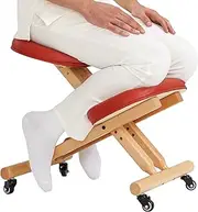 [Master Massage] Comfort Wooden Kneeling Chair Posture Thick Cushion Seat Office and Home Rolling Adjustable Cinnamon Color