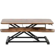 VIVO Vintage Brown Height Adjustable 36" Standing Desk Monitor Riser Black Frame