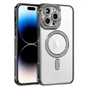 For Apple iPhone 14 Pro Case, MagSafe Magnetic Diamond Rhinestone Glitter Cute Crystal Bling Full Camera Lens Protector Shockproof Cover – Black