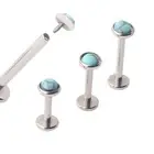 2X Turquoise Internal Thread Labret Ring Monroe Lip 6-10mm Bar Ear Stud Piercing