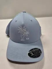 Travis Mathew Snapback Hat Blue Lime Ridge Palm Trees 5 Panel Flexfit Tech