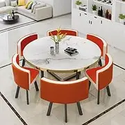 Office Reception Conference Room Table and Chairs Set of 6,Dining Table Negotiation Meeting Room Table(Orange)