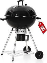 GREEN PARTY 22 inch Kettle Charcoal BBQ Grill with Wheels, Portable Charcoal Grill with Porcelain-Enameled Lid & Ash Catcher for Outdoor Cooking Barbecue Camping Picnics Tailgating