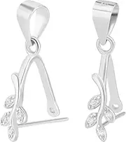 Beebeecraft 1 Box 2Pcs Pinch Bails Clasp Rhodium Plated 925 Sterling Silver Ice Pick Pinch Clip Bail Clasps Leaf Connectors Pendant Charm with Cubic Zirconia for DIY Necklace Jewellery Making