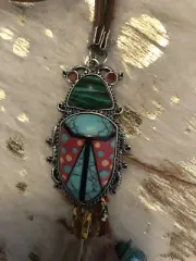 Western Necklace One-of-A-Kind Metal Beetle Feathers