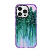 iPhone 16 Pro Impact Case MagSafe Compatible THROUGH THE TREES, BOLD GREEN AQUA Colorful Forest Nature Wanderlust Boho Outdoors Mountains Watercolor Painting Clear Transparent Ebi Emporium