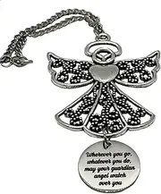 [Heart Projects] Angel Car Charm, Wherever You Go Whatever You Do May Your Guardian Angel Watch Over You Rear View Mirror Car Charm, New Driver Gift, Stainless Steel, No Gemstone