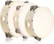 Set of 3 Wooden Tambourine, 10", 8", 6" Hand Held Drum Bell, Double Rows Metal J