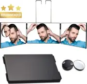 3 Way Trifold Self Haircut Mirror 360 Barber Adjustable Height Black No LED