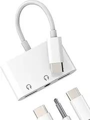 USB C to 3.5mm Headphone Double Jack Adapter(3 in 1)AUX DAC Stereo Audio Charger Splitter for IPhone 16 15 Pro Type C Earphones Adaptor Compatible With Samsung S24 Charging Cable for Apple Accessories