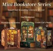 DIY Book Nook Kit Miniature Dollhouse with Light Wooden Bookshelf Insert Retro