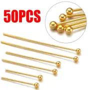 50-100Pcs Stainless Steel Heads Eye Flat Head Pin Gold Plated Ball Head Pins for