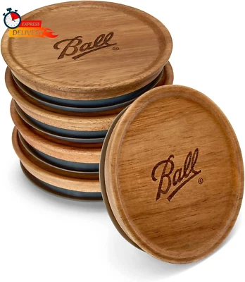 Wooden mason jar lids 5 pack – compatible with Ball wide mouth jars, airtight ba