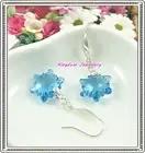 925 Sterling Silver Snowflake Hook Earrings made with Blue Swarovski Crystals