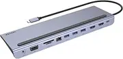 11-in-1 USB-C Ethernet Hub with MST Triple Monitor (Dual HDMI) | 100W PD | 3X USB-A | 2X HDMI | 1x VGA | 1x USB-C with PD | SD and microSD Card Reader | 1x RJ45 Ethernet | 1x 3.5 mm Audio Jack