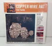 Owl Family Copper Wire String Wire Art Retro Wall Hanging 17" x 17" 1/4 NOS