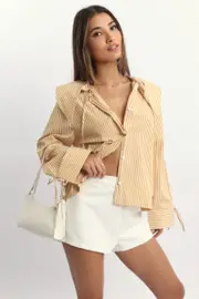 Brown Stripe Oversized Shirt - Size 16XL, Women's Shirt