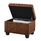 Convenience Concepts Leopard Print Fabric Tufted Storage Ottoman Wood Frame