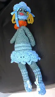 HANDMADE Doll CROCHETED SOFT BLUE GREEN WOOL DOOR HANGER ONE OF A KIND ART GIFT