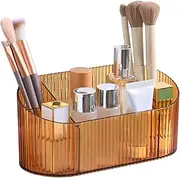 DASITON Capacity Makeup Brush Holder,5 Slot Makeup Brush Holder,Vintage striped Make Up Brush Holder,for Vanity Decor,Bathroom Countertops,Desk Storage Container,Cosmetic Display cases(Yelow)