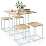 Costway Wood Dining Table Set Compact Kitchen Table & 4 Chairs Metal Frame Breakfast Restaurant Kitchen Natural