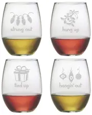 Susquehanna Glass Holiday Hang Set of Four 21oz Stemless Wine Glasses
