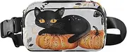 [XYMZR] Black Cat Lying Pumpkin Fanny Pack Hip Bag Belt Bag for Women Man Fashion Waist Pack Water-repellent Crossbody Bag for Halloween Costumes Running Hiking Jogging Travel Sport, Multi-colored, one