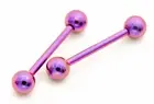Pair 14g 5/8" Purple Titanium Plated On Surgicals Steel Tongue Rings, Nipple Bar