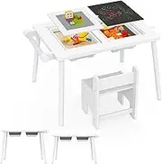HONEY JOY Sensory Table & Chair Set for Kids 2-8, Toddler Activity Table w/Foldable Bins for Sand/Water & Paper Roll for Play Study Art Toy Storage, Educational Birthday Toy for Boys Girls, White