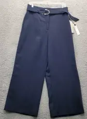 Nicole Miller New York Pants Womens Sz 10 Black Cropped Wide Leg Regular Belted