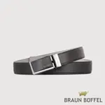 【BRAUN BUFFEL 德國小金牛】台灣總代理 商務型男 造型壓印無齒自動扣皮帶-鎗色/BF24B-RO022-SGU