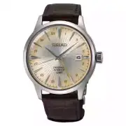 Seiko Mens Presage GMT Cream Dial Cocktail Time Brown Leather Band Watch SSK041