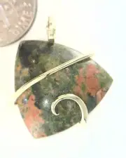 19.95ct Unakite Stone Freeform Cab in 14kt Gold Wire Wrap