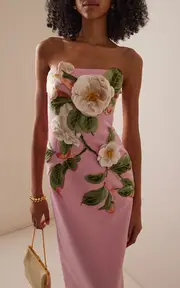 [Leo Lin] Rayna Appliquéd Camelia-Print Bustier Maxi Dress