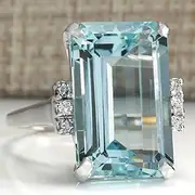 [LVSHI] Vintage Women 925 Silver Aquamarine Gemstone Ring CZ Cubic Zirconia Ring Wedding Jewelry Gift Size 6-11