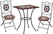 3 Piece Mosaic Bistro Set, All Weather Patio Furniture Set for Backyard Garden Deck Poolside, Ceramic Tile Terracotta and White